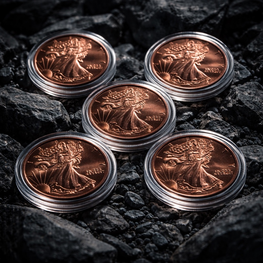 (Lot of 5) 1 OZ Copper .999 Round Walking Liberty in Capsule  #33
